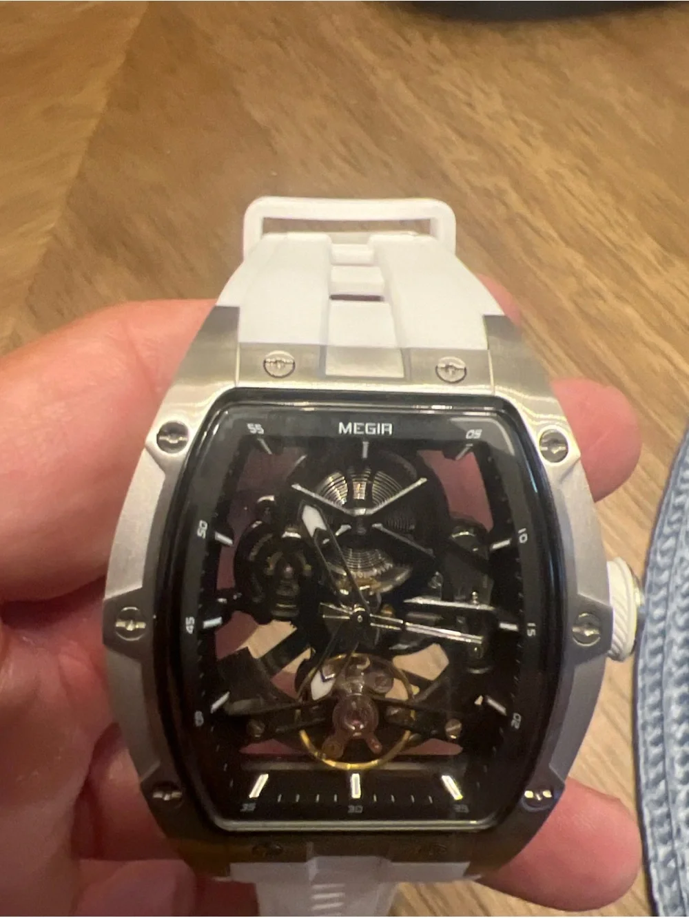 White Men's Skeleton Sport Watch